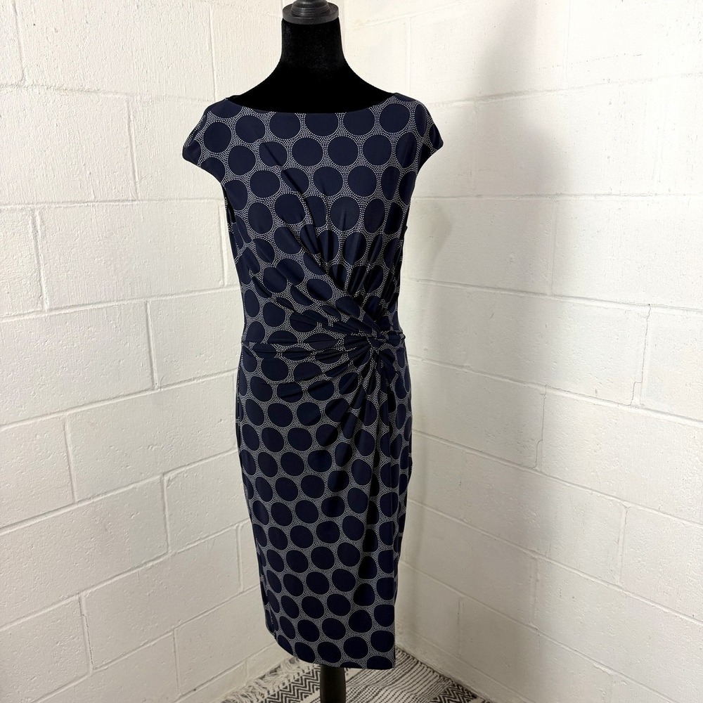 Lauren Ralph Lauren Twist-Front Dress SZ‎ 4 Faux Wrap Lined Navy Preppy Office